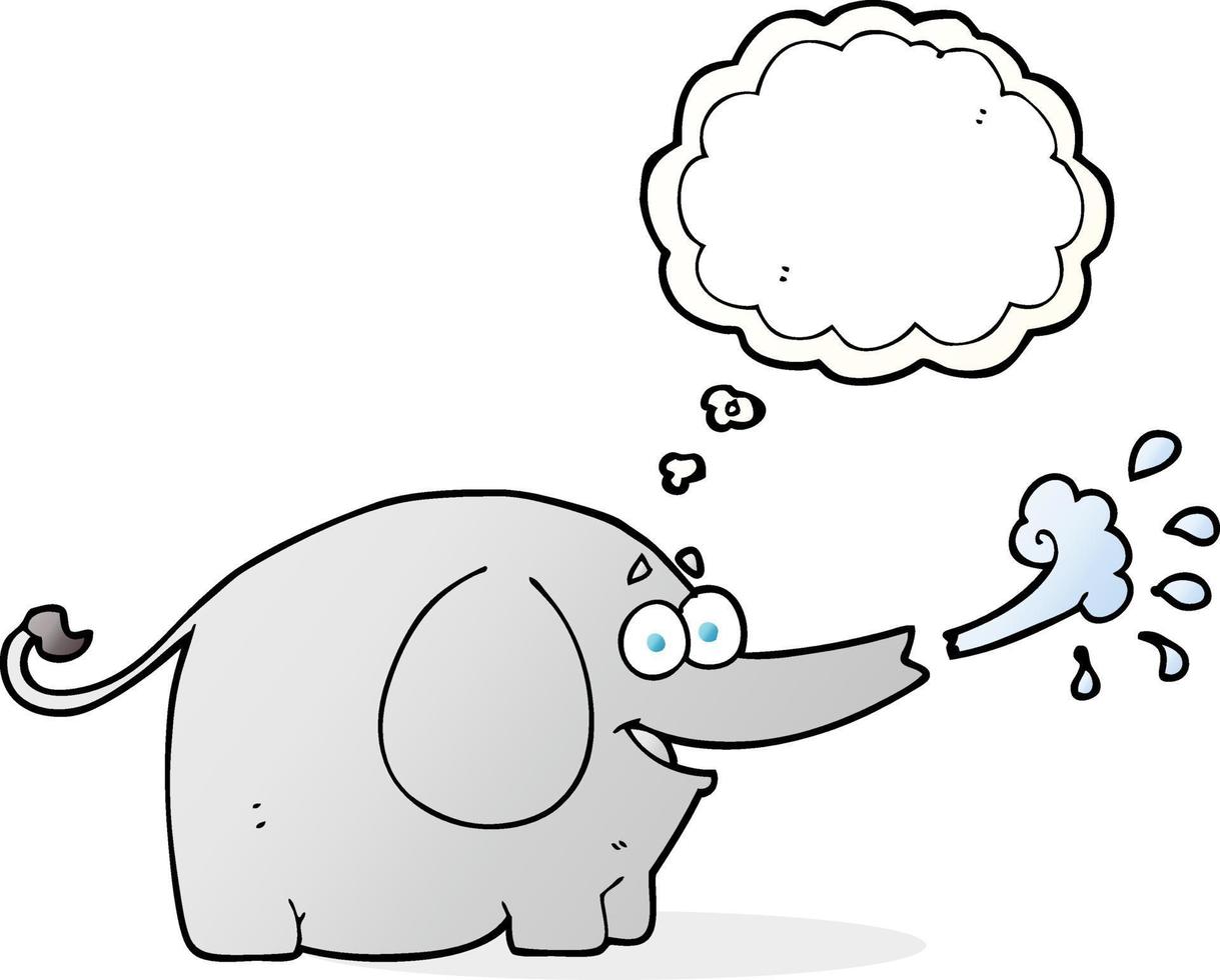 balão de pensamento desenhado à mão livre elefante de desenho animado esguichando água vetor