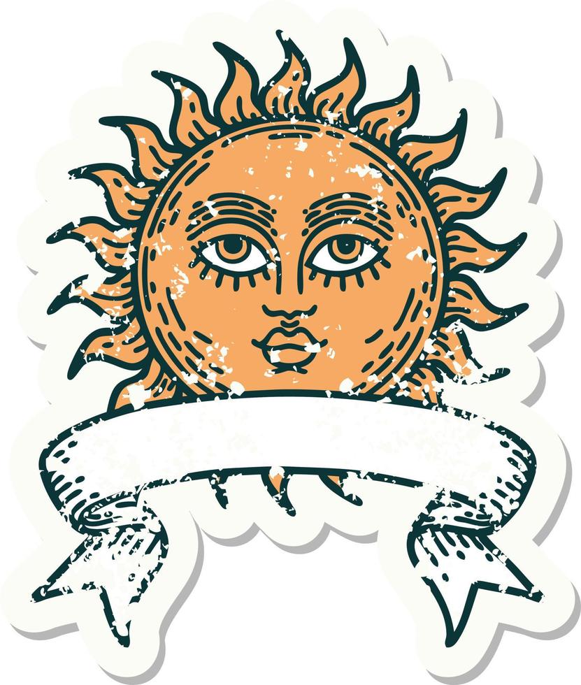 adesivo velho desgastado com bandeira de um sol com rosto vetor
