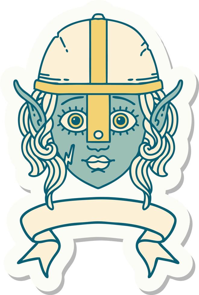 adesivo de um rosto de personagem de lutador elfo com banner vetor
