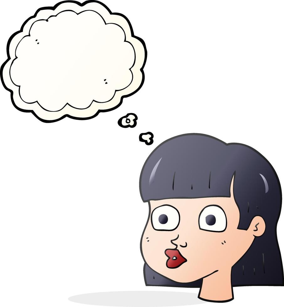 rosto feminino de desenho animado de balão de pensamento desenhado à mão livre vetor