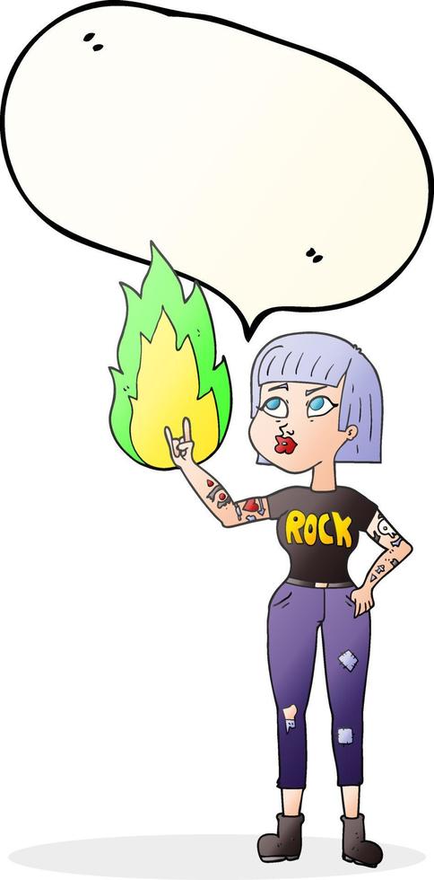 menina de rock dos desenhos animados de bolha de fala desenhada à mão livre vetor