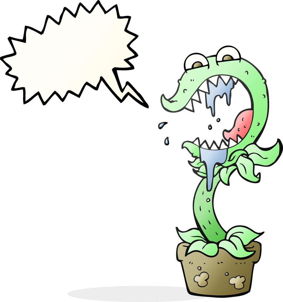 planta carnívora de desenho animado de bolha de fala desenhada à mão livre vetor