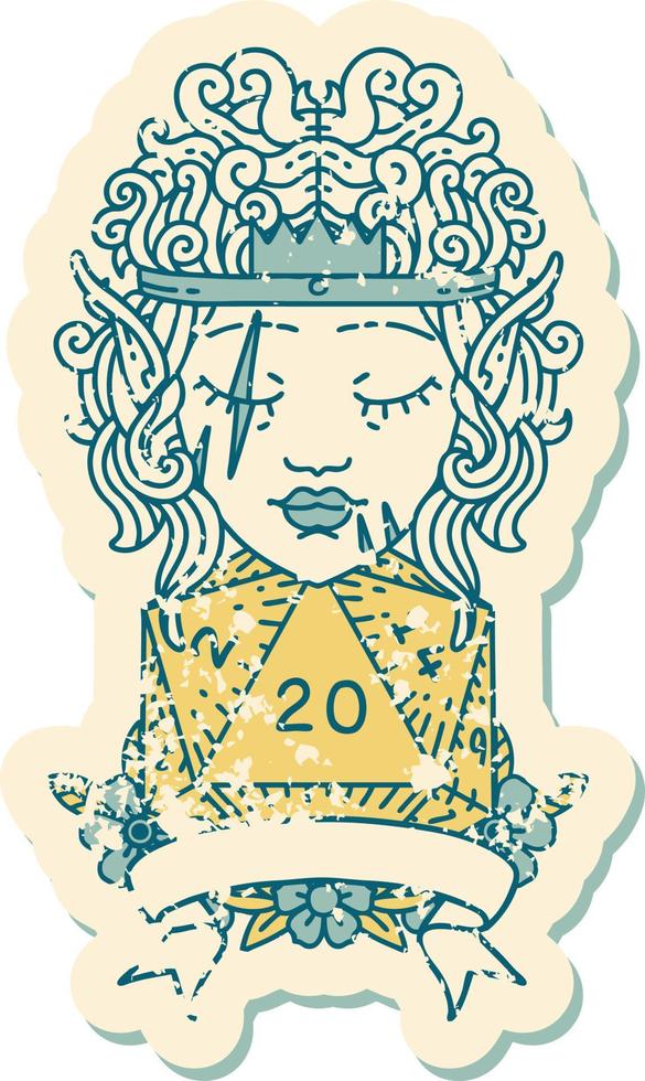 personagem bárbaro elfo estilo tatuagem retrô com rolo natural de vinte dados vetor