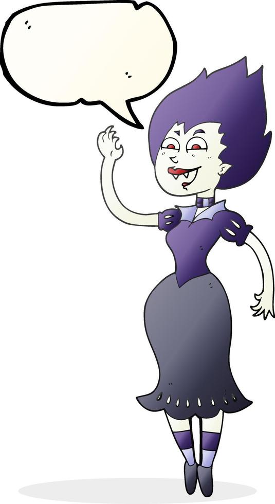 menina vampira de desenho animado de bolha de fala desenhada à mão livre vetor