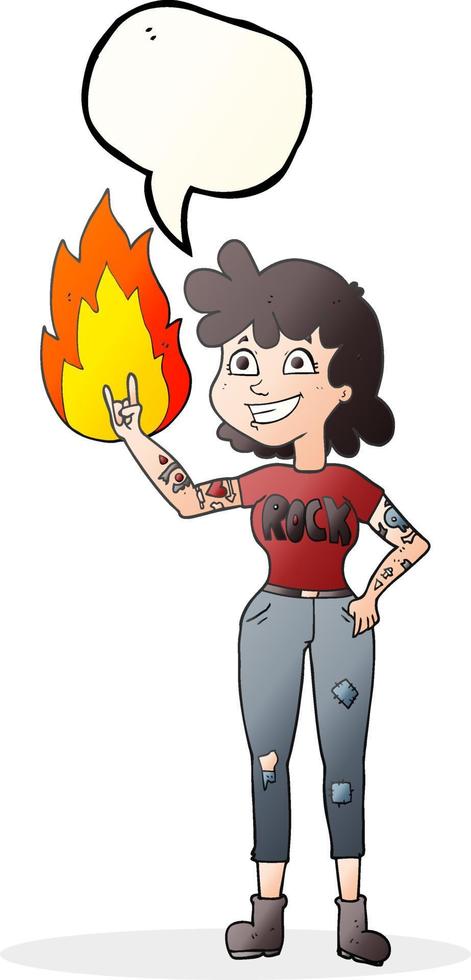 menina de rock dos desenhos animados de bolha de fala desenhada à mão livre vetor