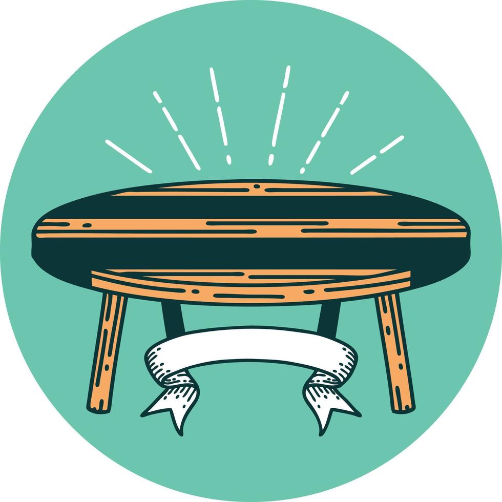ícone de uma mesa de madeira estilo tatuagem vetor