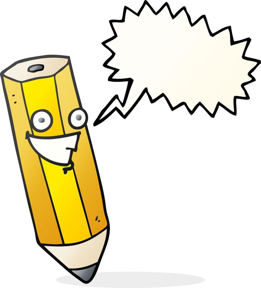 lápis de desenho animado de bolha de fala desenhada à mão livre feliz vetor