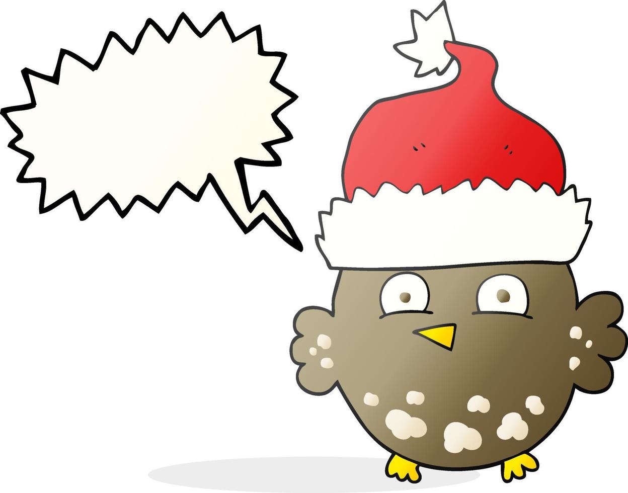 coruja de desenho animado de bolha de fala desenhada à mão livre usando chapéu de natal vetor