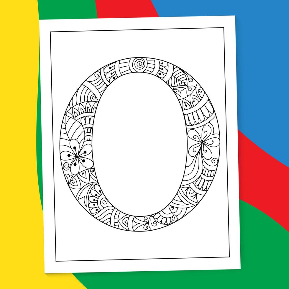 página para colorir de letra de alfabeto mandala desenhada à mão de a a z. páginas do livro de colorir da flor da letra do alfabeto. doodle de página para colorir de mandala de letra az. vetor