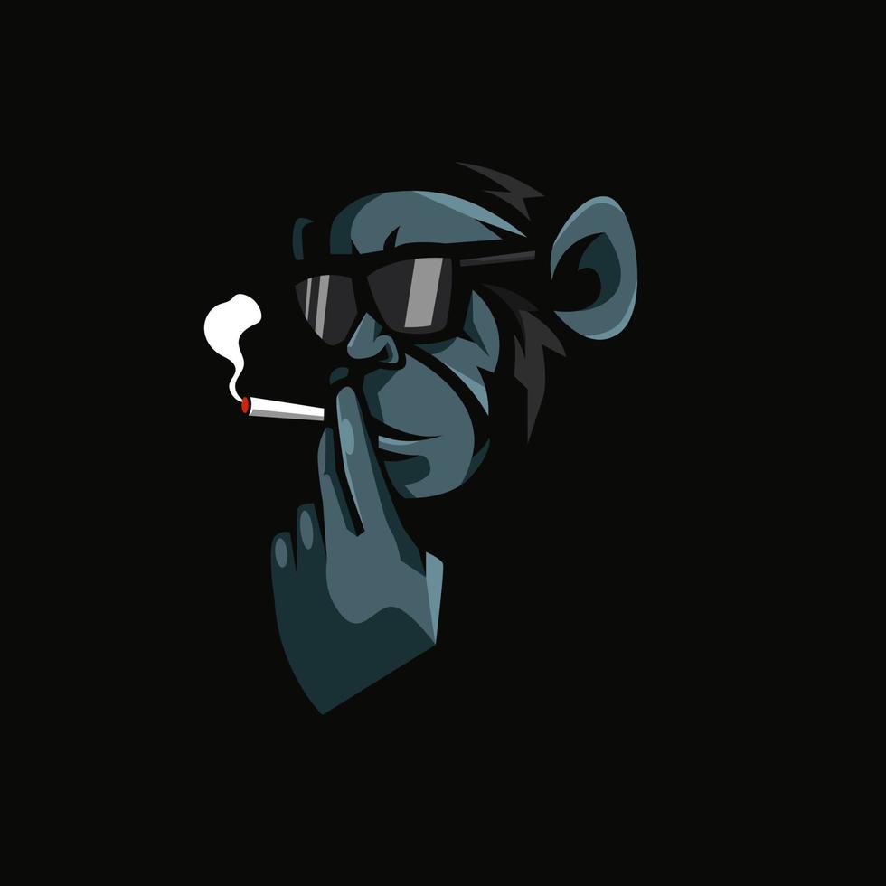 vetor de ilustração de design de logotipo de mascote de macaco macaco fumando