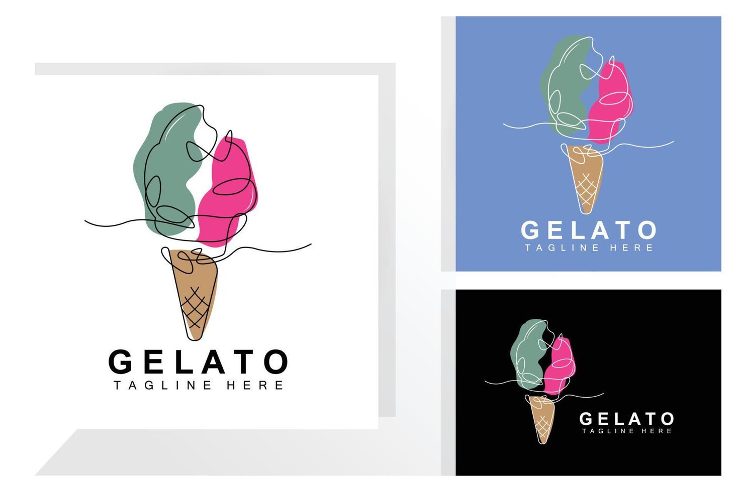 design de logotipo de sorvete gelato, comida doce e fria, produtos da empresa de marca vetorial vetor