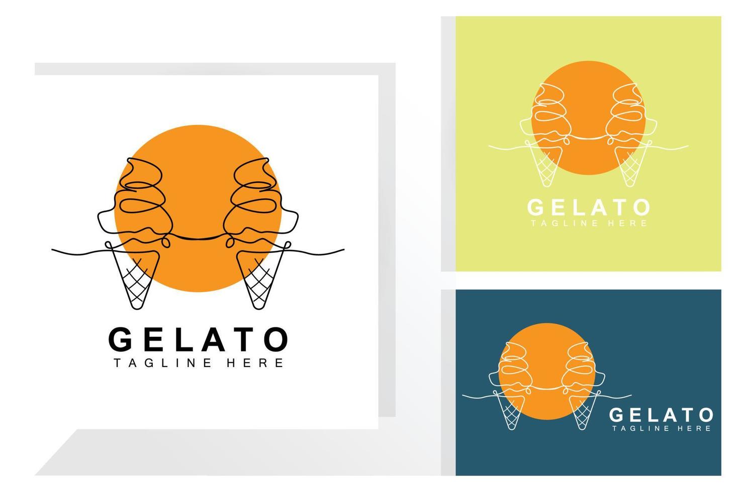 design de logotipo de sorvete gelato, comida doce e fria, produtos da empresa de marca vetorial vetor