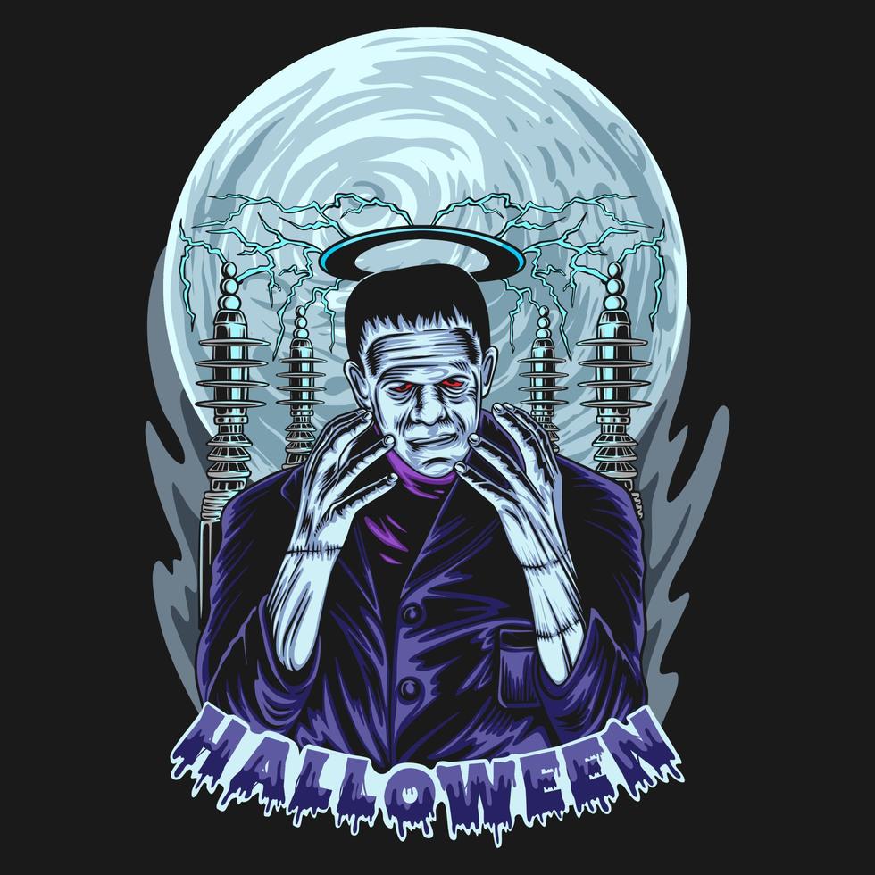 design de camiseta de halloween, fundo de ilustração de halloween assustador vetor