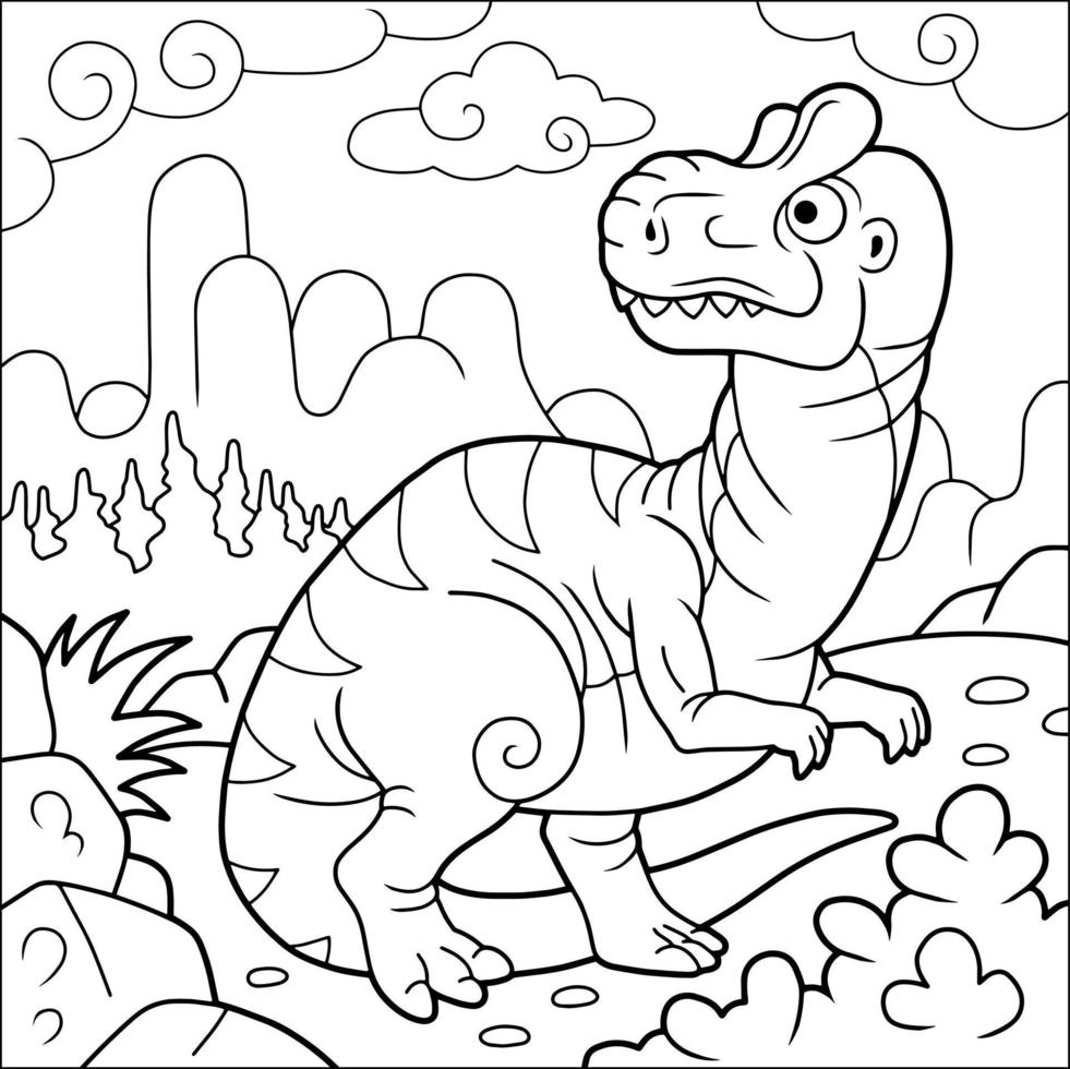 livro de colorir alossauro de dinossauro dos desenhos animados para crianças vetor