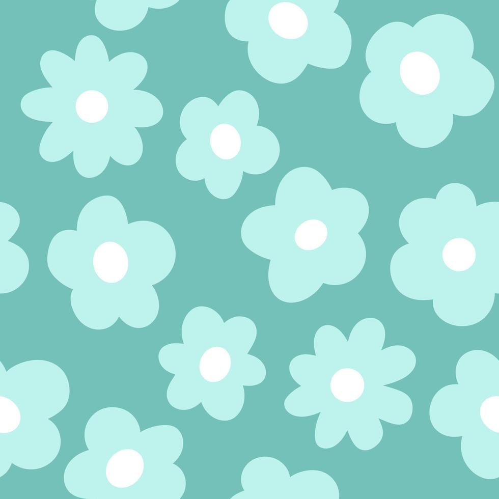 fundo de flores turquesa dos desenhos animados, vetor padrão sem emenda. design de impressão floral moderno simples.