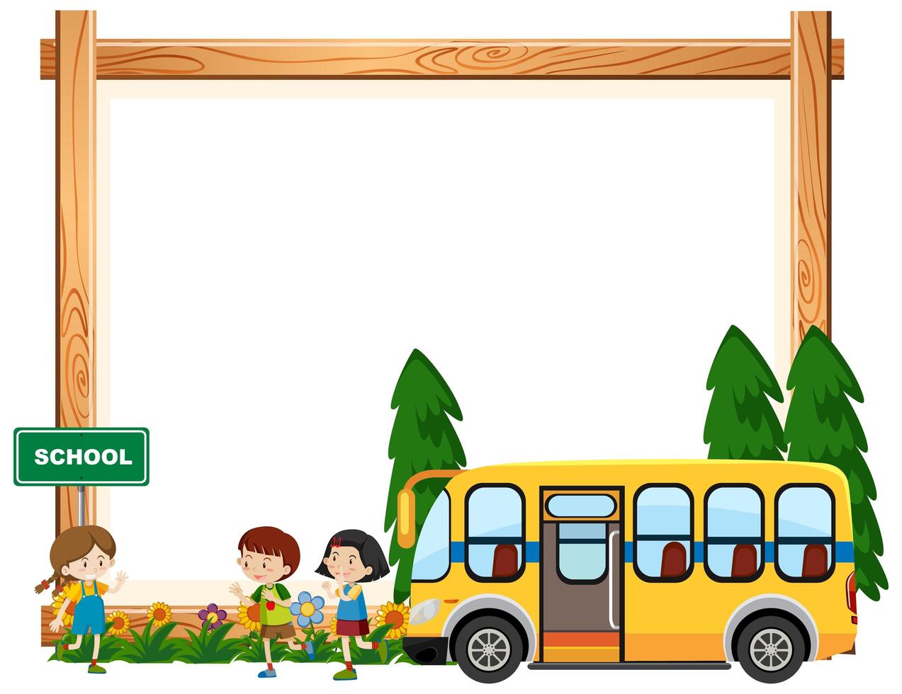 crianças andando de ônibus escolar vetor