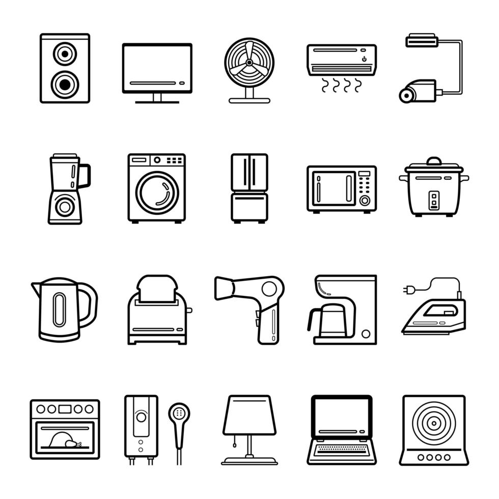 eletrodomésticos delinear um conjunto de ícones vetor