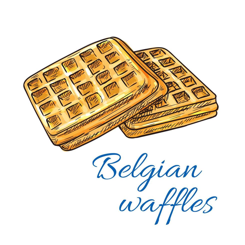 ícone de esboço de waffles belgas. emblema de confeitaria vetor