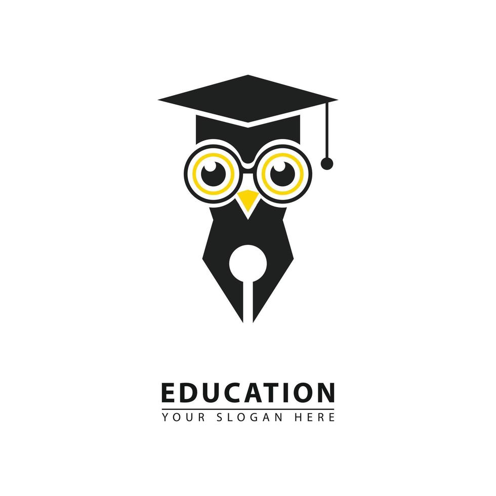 logotipo de ícone de caneta de coruja de educação abstrata vetor