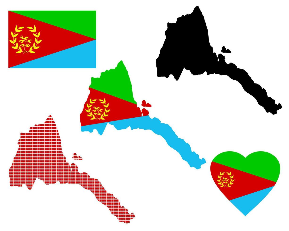 mapa da eritreia e os diferentes tipos de personagens em um fundo branco vetor