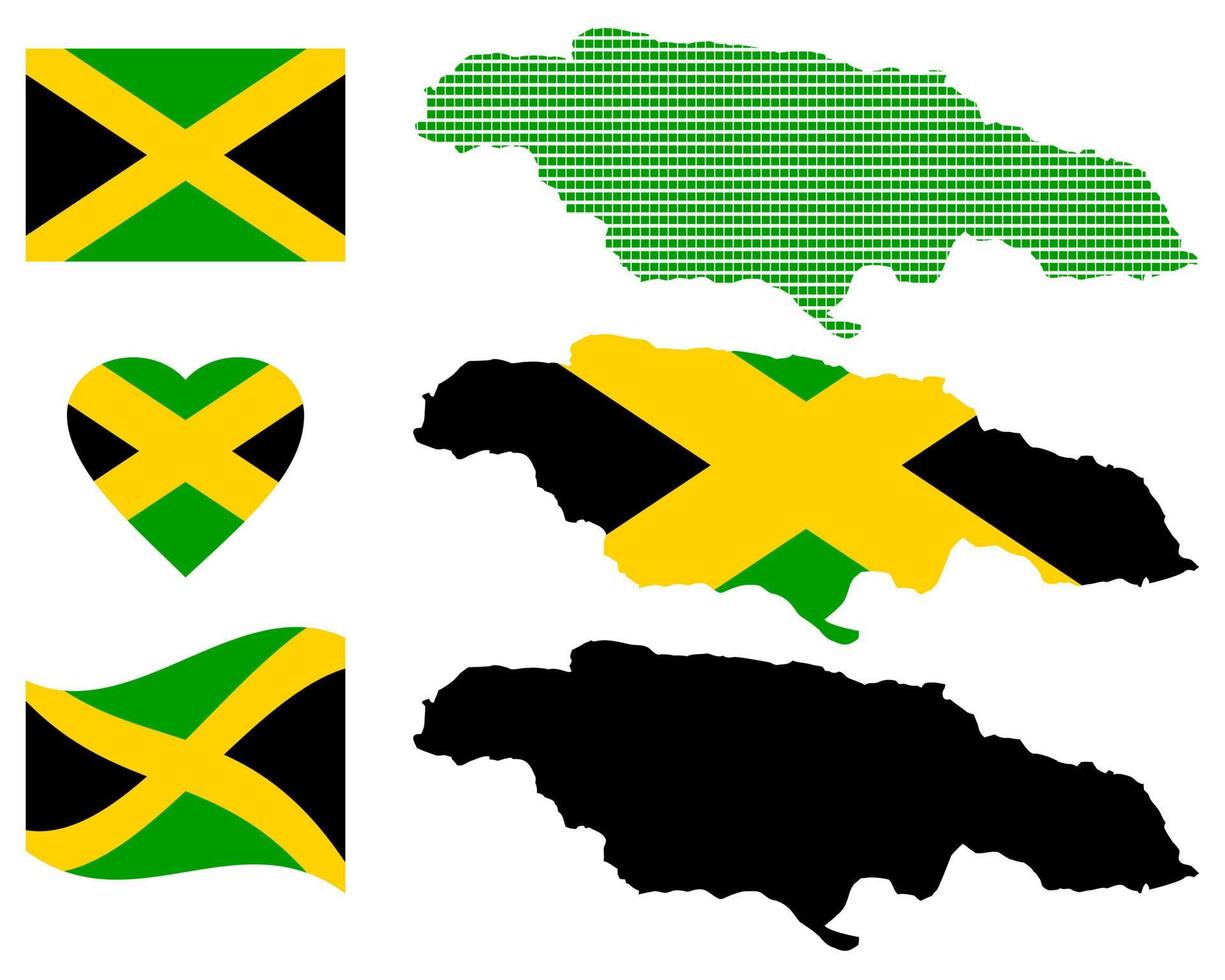 mapa da jamaica e os diferentes tipos de personagens em um fundo branco vetor