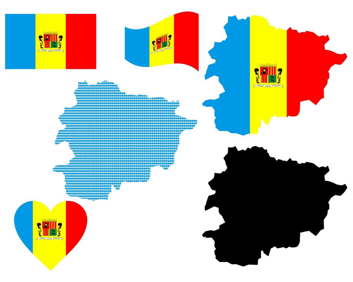 mapa e bandeira do símbolo de Andorra em um fundo branco vetor