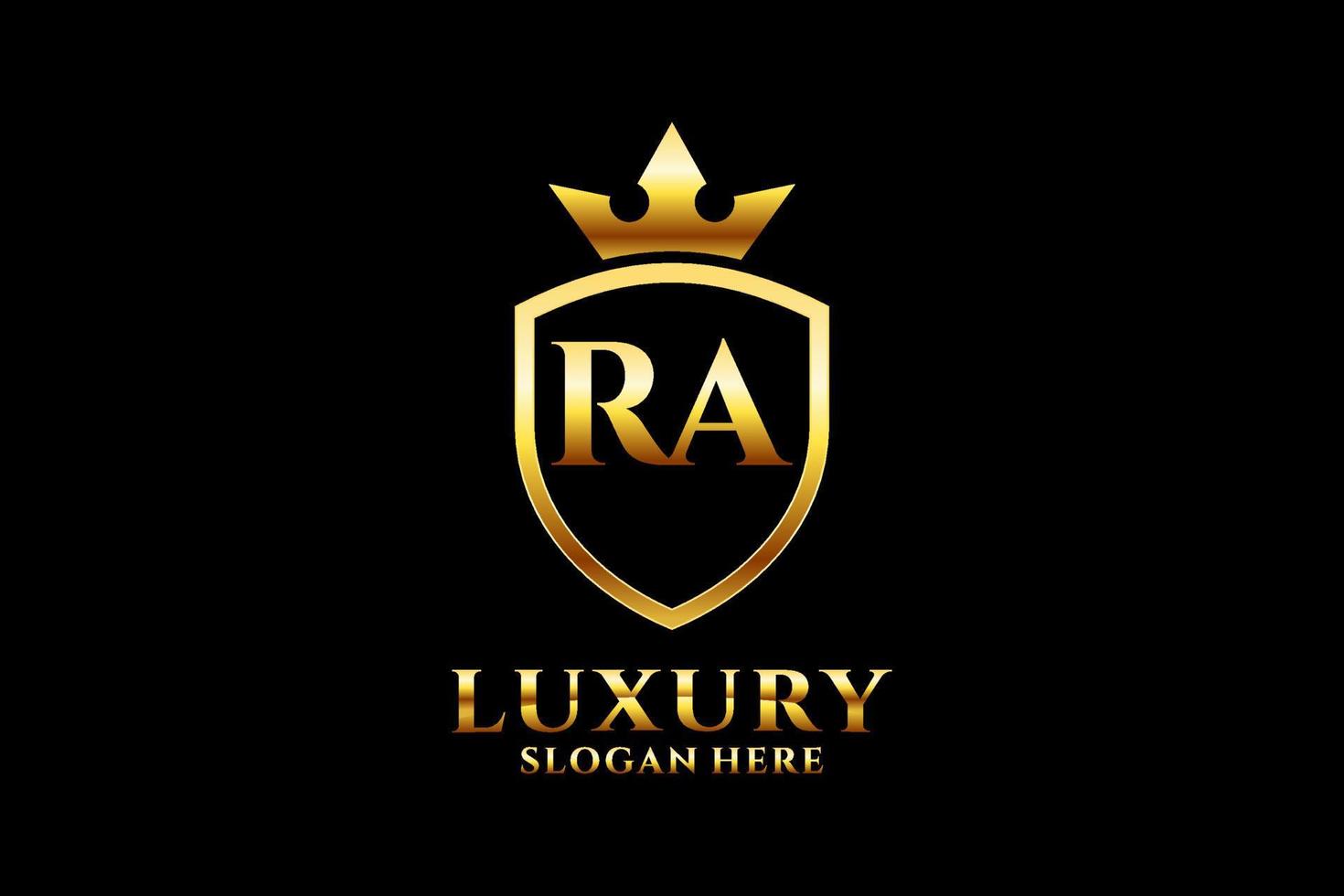 inicial ra elegante logotipo de monograma de luxo ou modelo de crachá com pergaminhos e coroa real - perfeito para projetos de marca luxuosos vetor