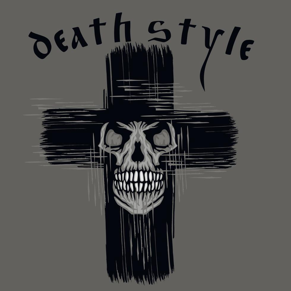 sinal gótico com caveira e cruz, camisetas com design vintage grunge vetor