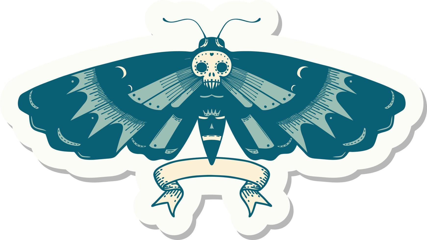 adesivo de estilo de tatuagem com banner de uma mariposa de cabeça de morte vetor