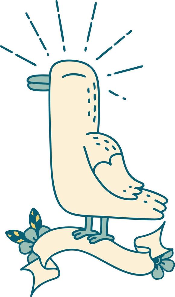 banner de rolagem com pássaro de gaivota estilo tatuagem vetor