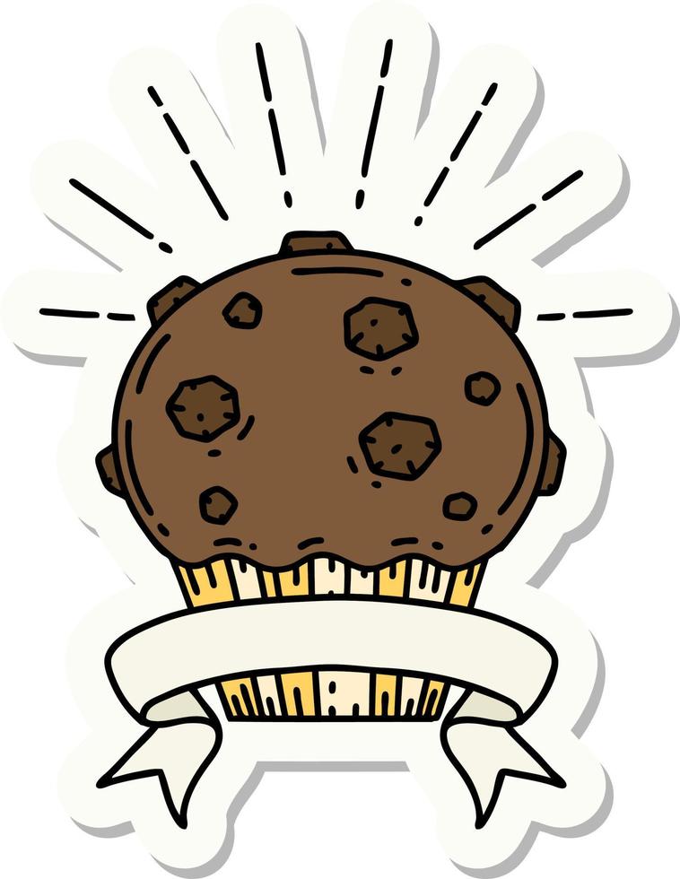 adesivo de um muffin de chocolate estilo tatuagem vetor