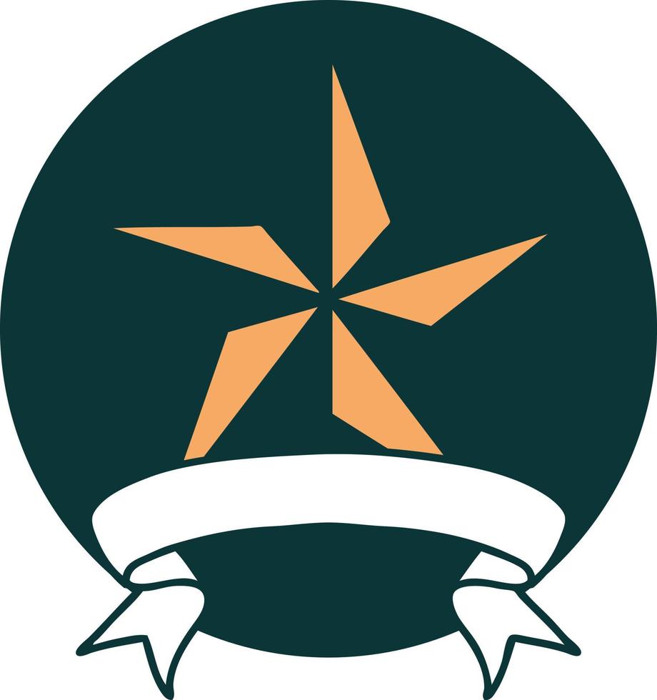 ícone de estilo de tatuagem com banner de uma estrela vetor