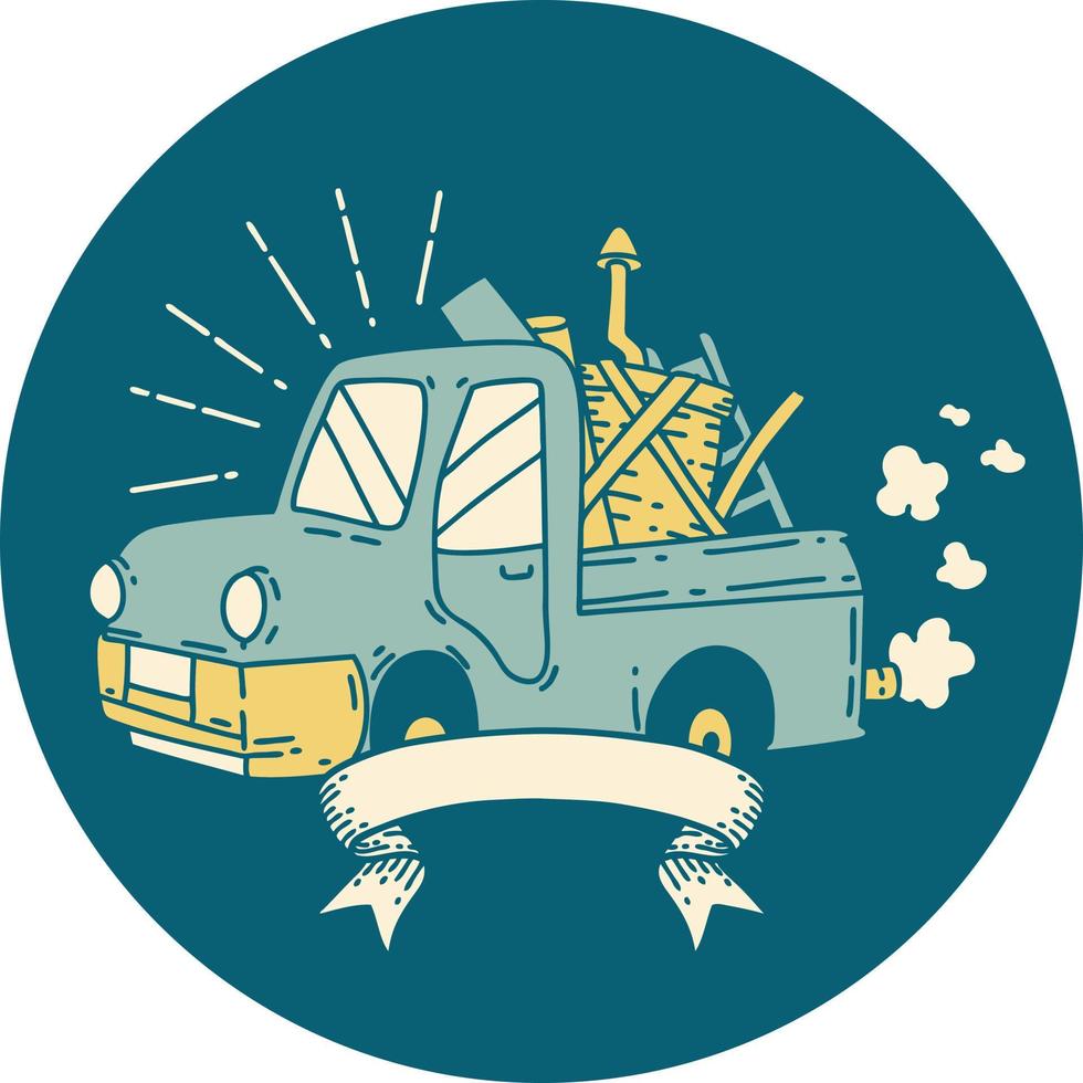ícone de um caminhão estilo tatuagem carregando lixo vetor