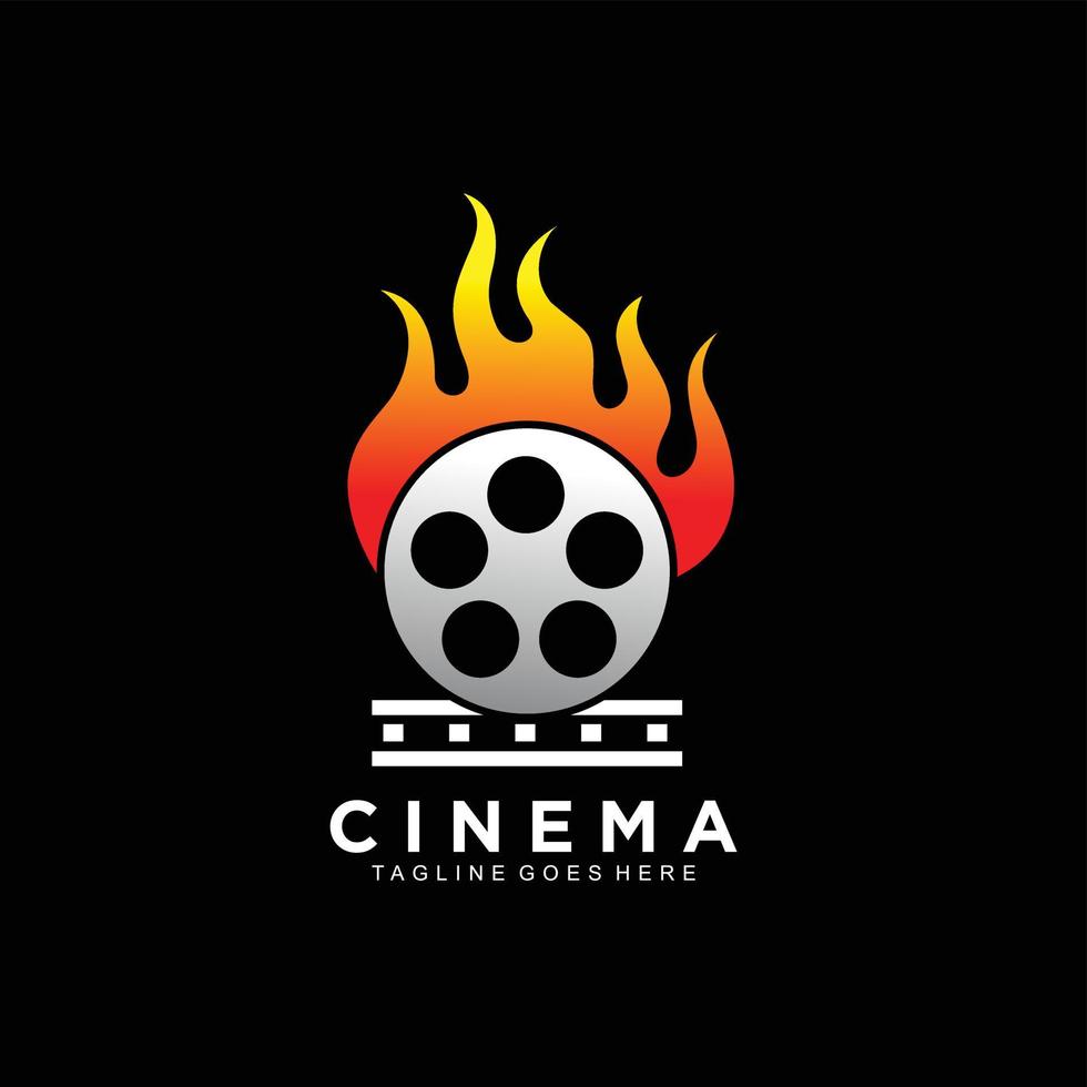 design de logotipo de cinema com design de conceito de fogo vetor