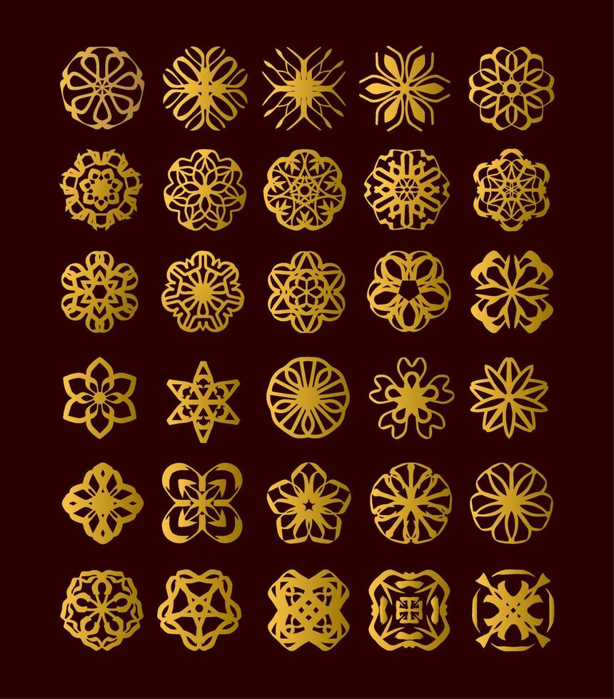 conjunto de ornamento de flores douradas. pictograma vetorial. design de ornamentos arabescos. vetor de arte de linha.