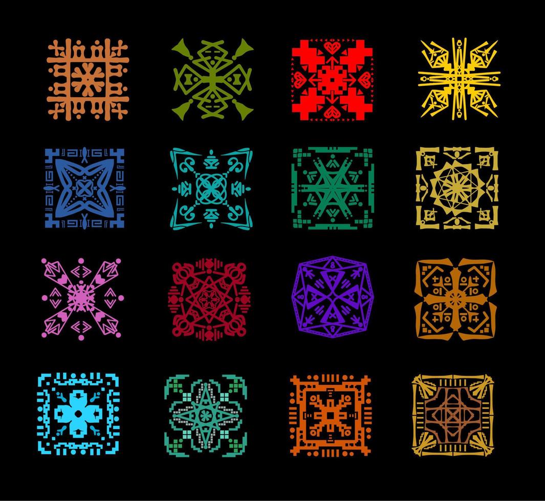 símbolo de ornamento e sinal definido em design asteca e étnico. pictograma vetorial. vetor de arte de linha.