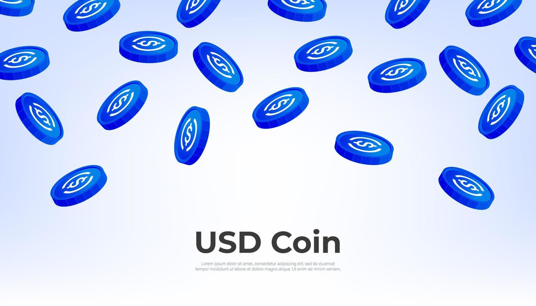 moeda usd caindo do céu. fundo de banner do conceito de criptomoeda usdc. vetor