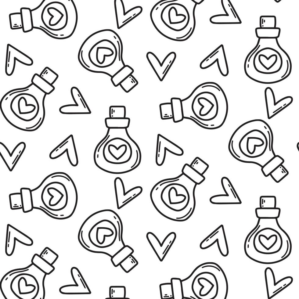 sem costura padrão com corações e frasco de poção. estilo doodle. ilustração de pattern.vector romântico. vetor