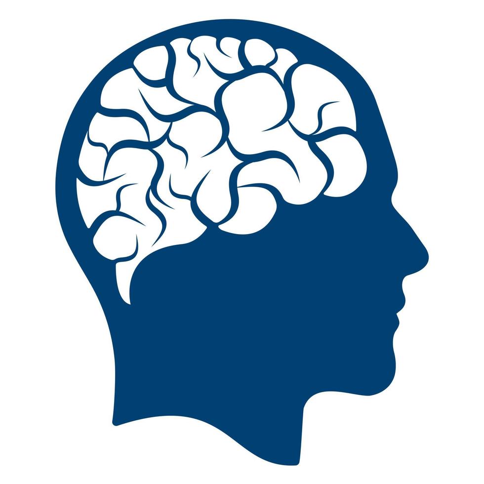 cabeça com design de ilustração vetorial de cérebro. ícone de vetor de cabeça e cérebro humano. conceito de mente.