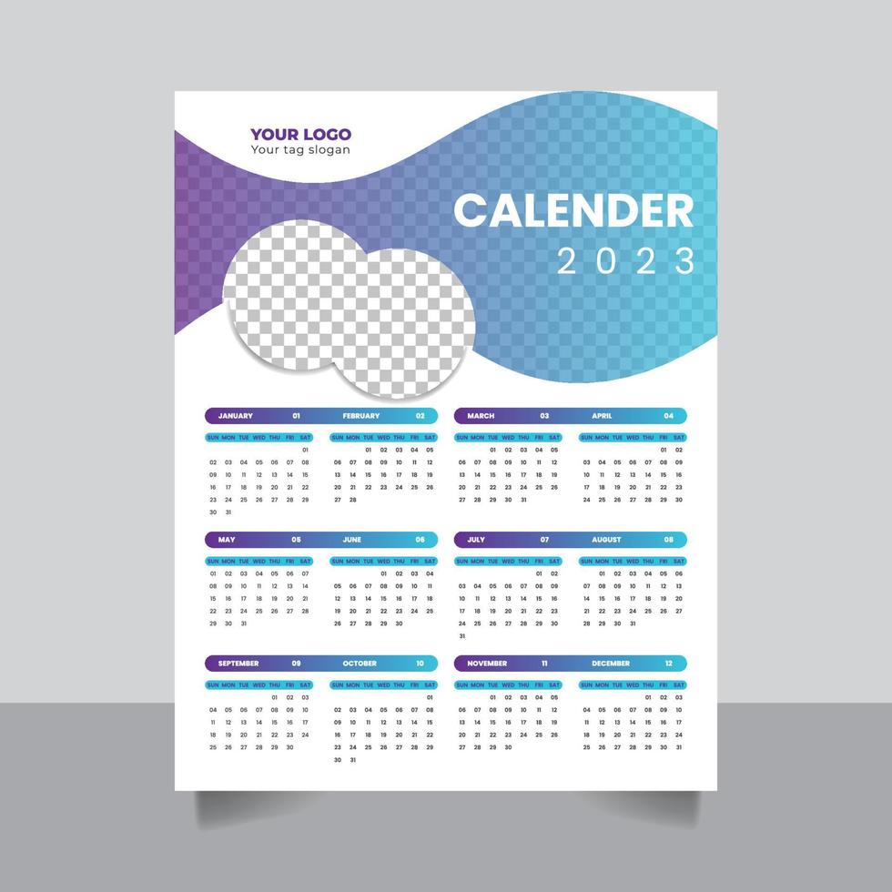 2023 ano novo simples ilustração em vetor de design de modelo de planejador de calendário de parede