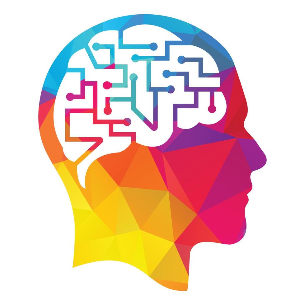 cérebro humano como placa de circuito digital. ícone de inteligência artificial. idéia criativa do conceito do logotipo da cabeça humana techno. vetor