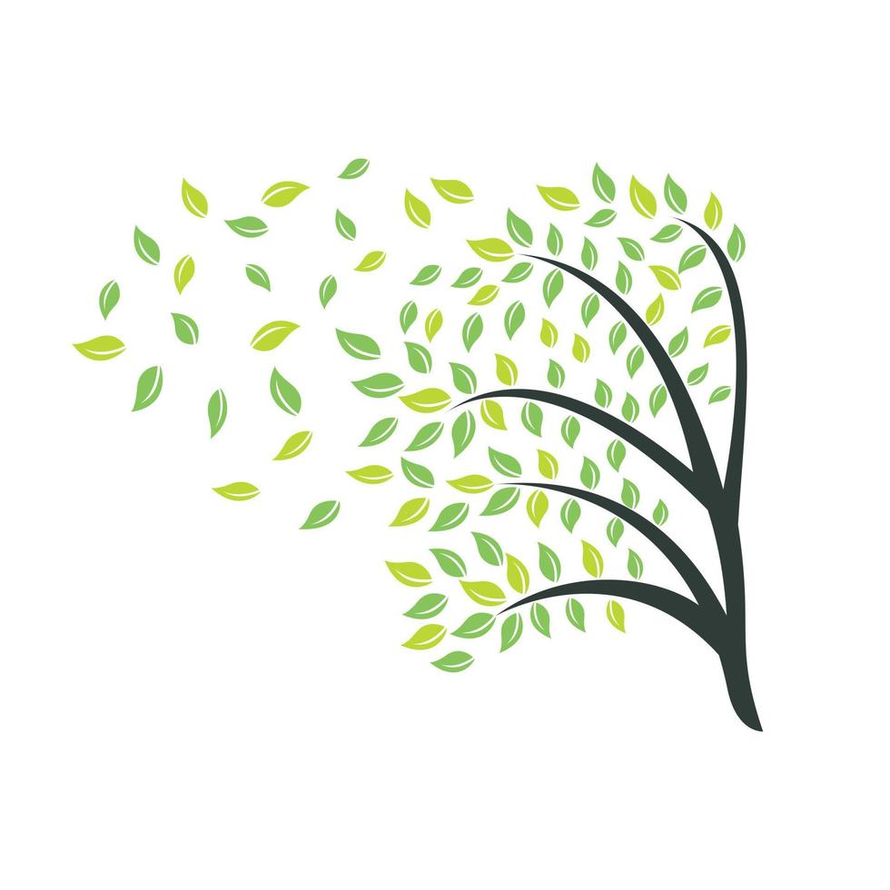 design de logotipo de árvore com negócios da empresa de elementos de modelo de ícone de folhas. vento soprando através das folhas. questões de natureza ou meio ambiente ou conceito ecológico vetor