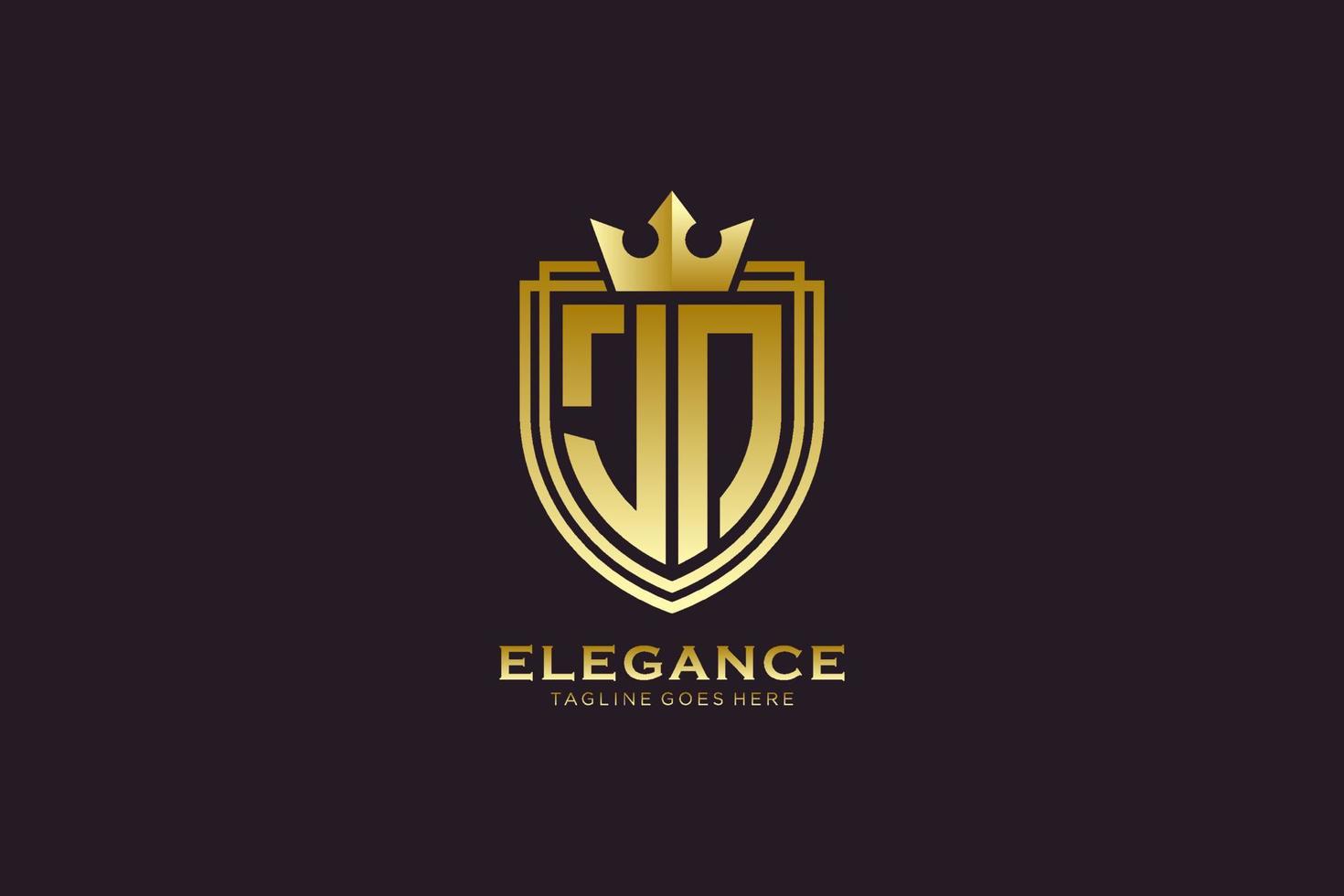 logotipo de monograma de luxo elegante inicial jn ou modelo de crachá com pergaminhos e coroa real - perfeito para projetos de marca luxuosos vetor