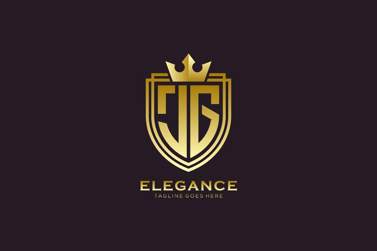 logotipo de monograma de luxo elegante jg inicial ou modelo de crachá com pergaminhos e coroa real - perfeito para projetos de marca luxuosos vetor