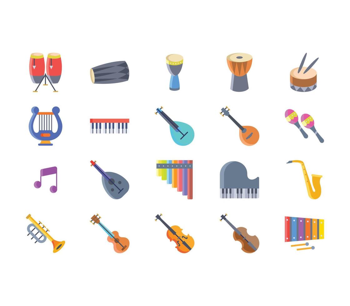 conjunto de ícones de instrumentos musicais vetor