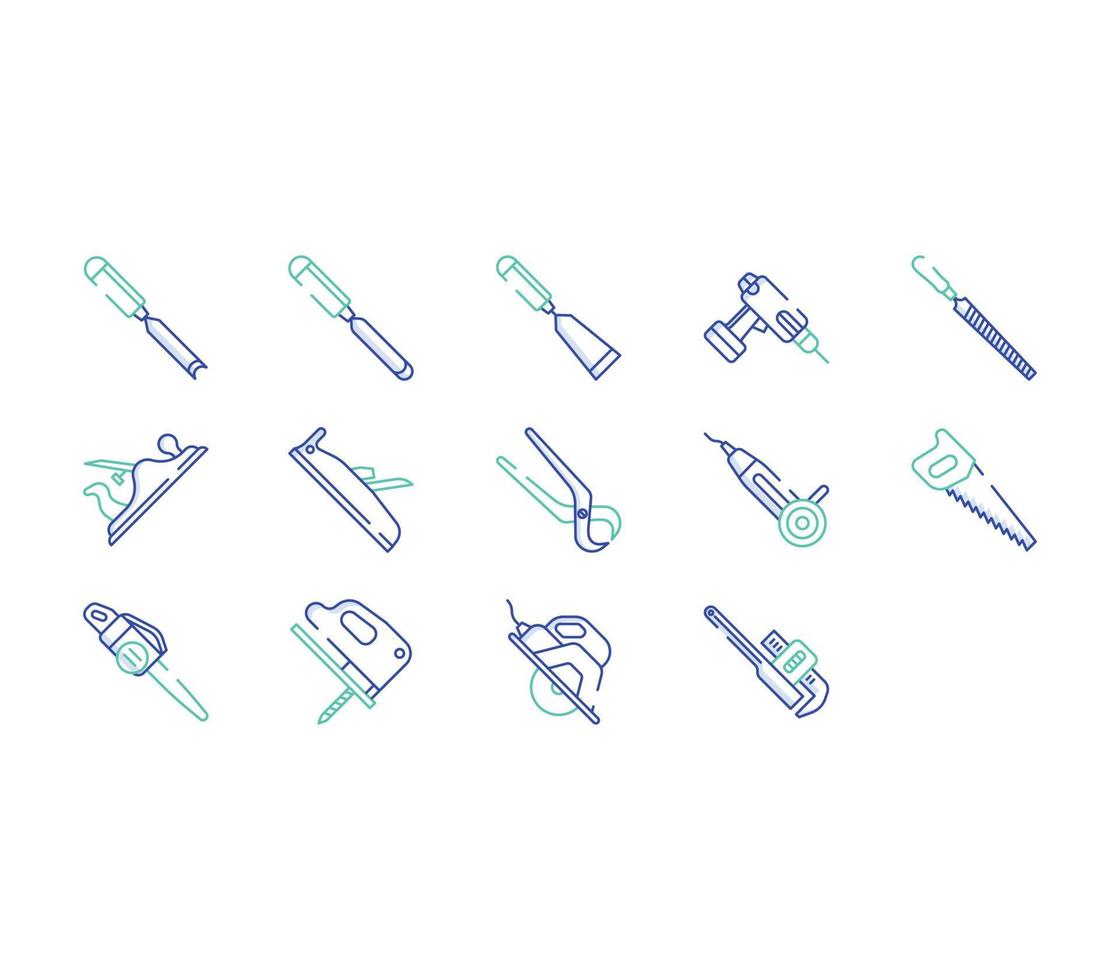 ferramentas de carpintaria e conjunto de ícones de equipamentos vetor