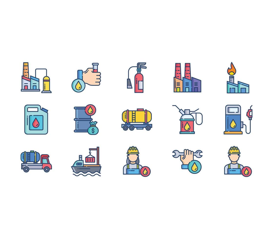indústria petrolífera e conjunto de ícones de petróleo vetor