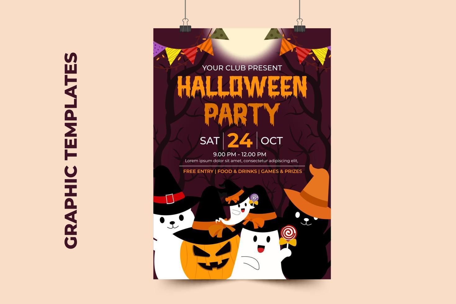 modelo de design gráfico com tema de halloween fácil de personalizar design simples e elegante vetor