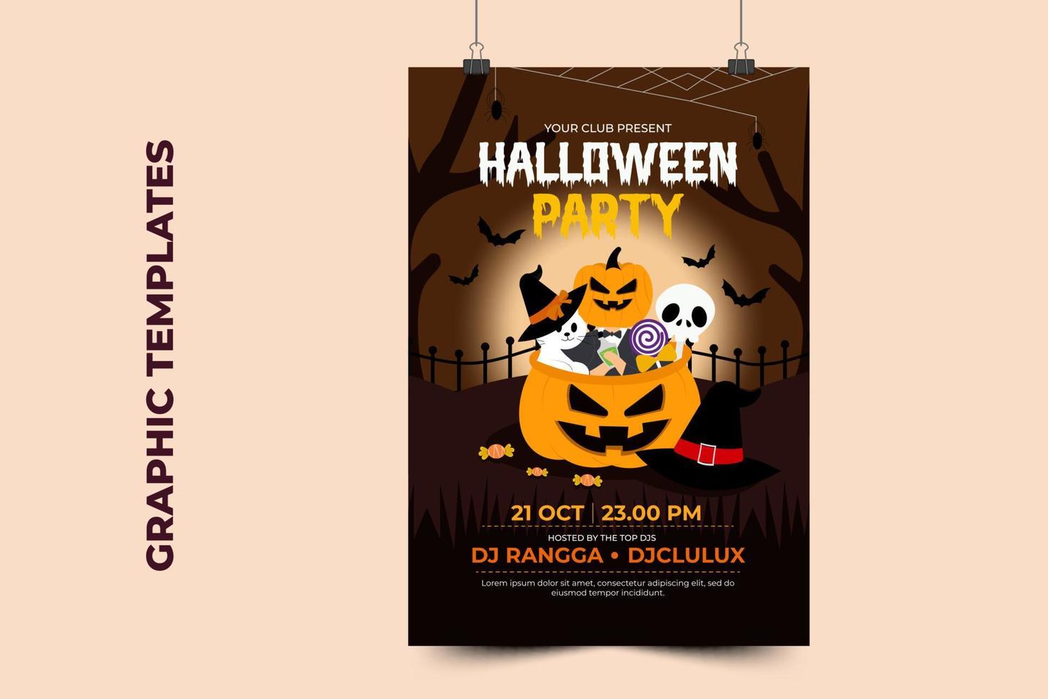 modelo de design gráfico com tema de halloween fácil de personalizar design simples e elegante vetor