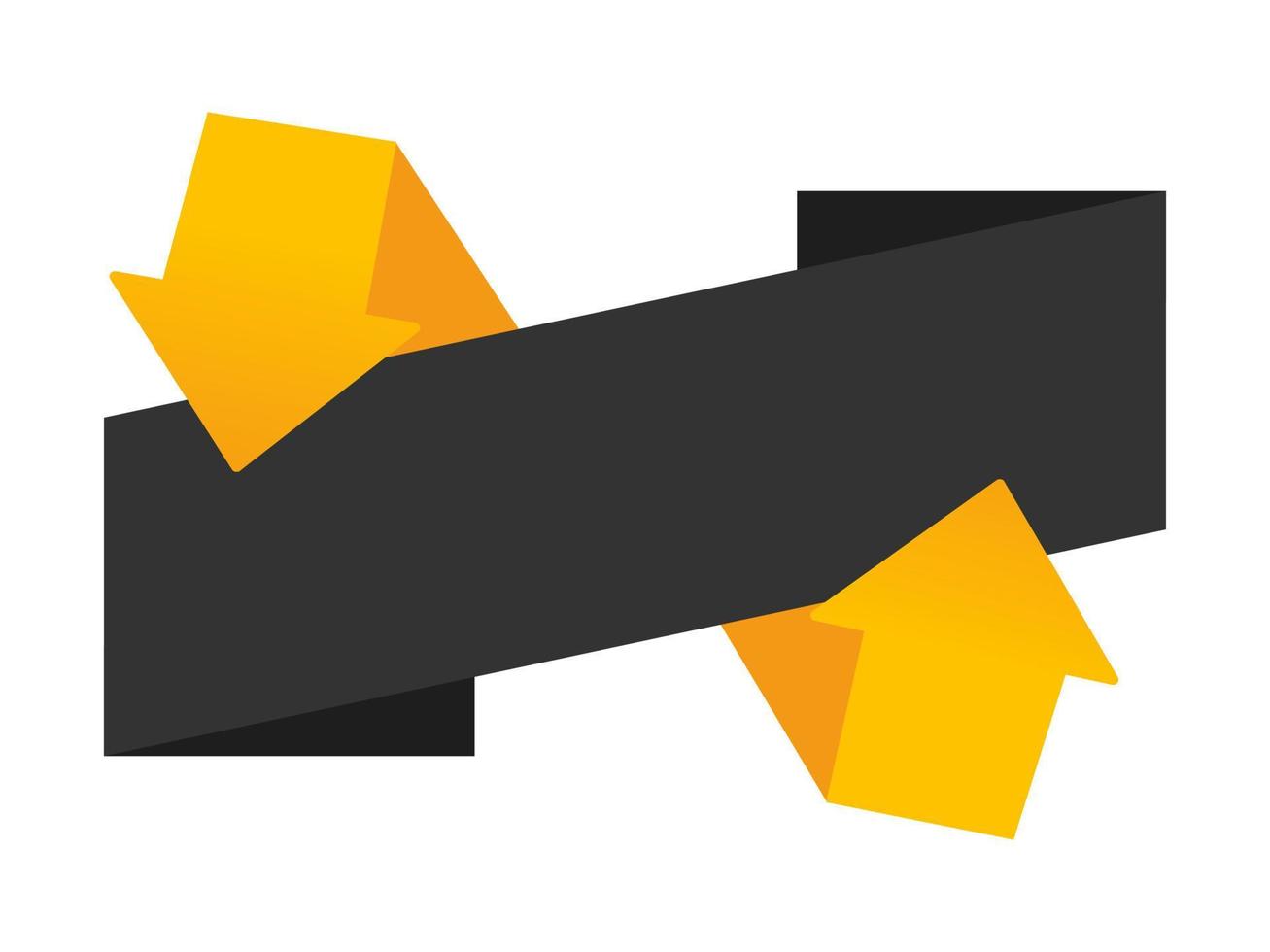 modelo de texto vetorial com setas e fita preta. setas amarelas gradientes e papel preto. modelo de negócios. vetor